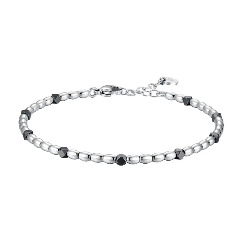 BRACCIALE UOMO IN ACCIAIO CON ELEMENTI IN EMATITE NERA