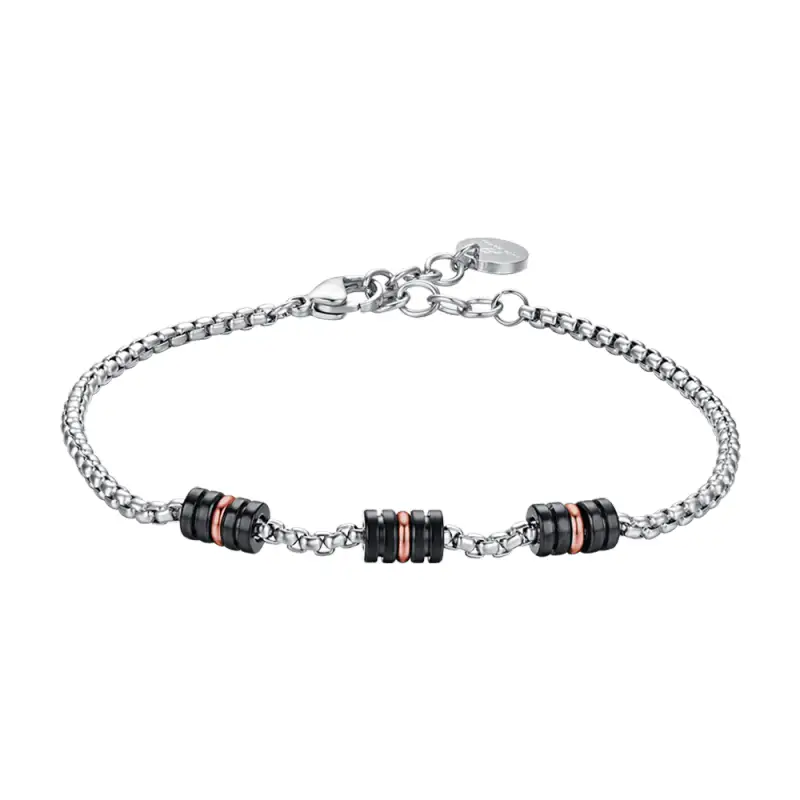 BRACCIALE UOMO IN ACCIAIO CON ELEMENTI IP NERO ED IP ROSE