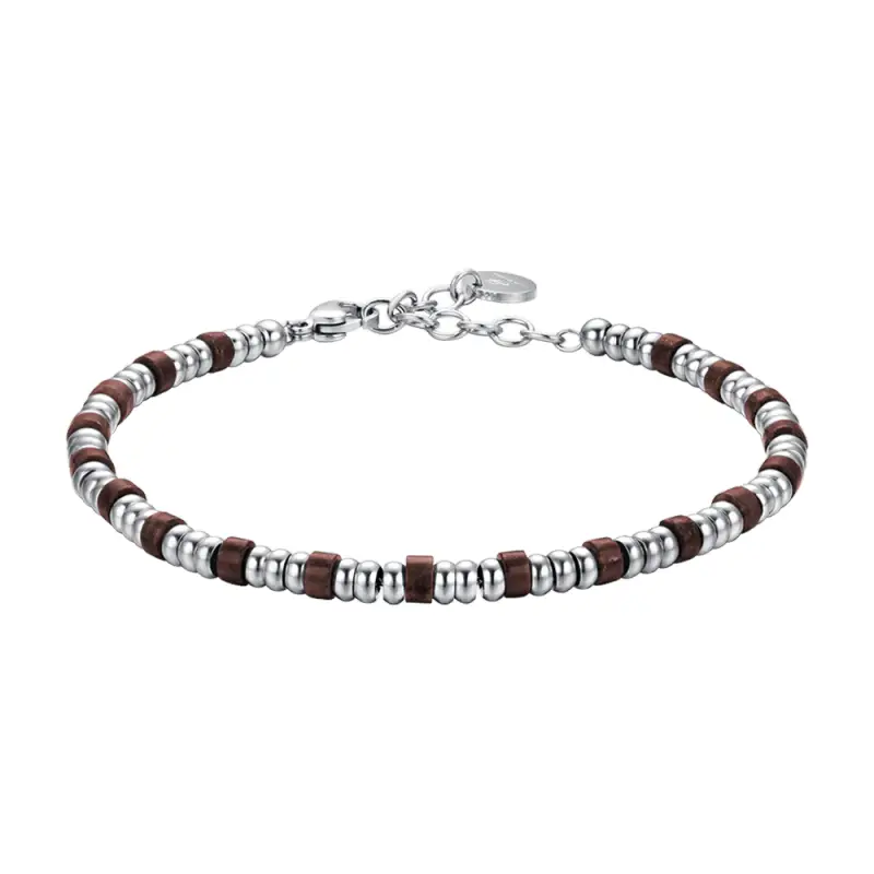 BRACCIALE UOMO IN ACCIAIO CON ELEMENTI SILVER E PIETRE OCCHIO DI TIGRE