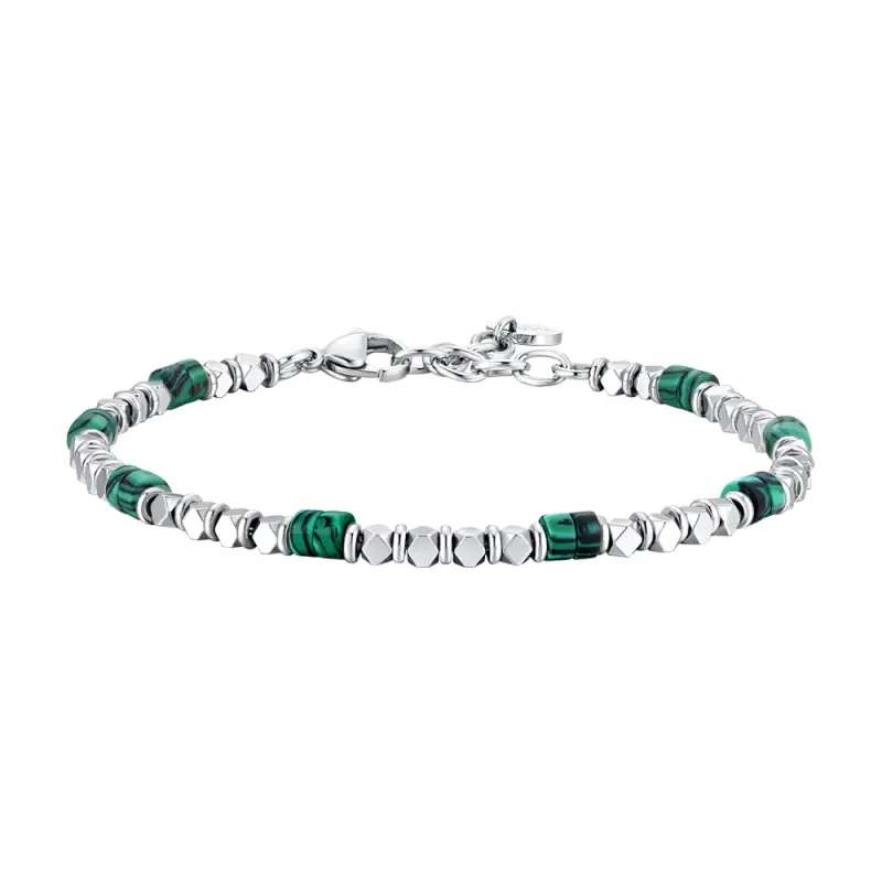 BRACCIALE UOMO IN ACCIAIO CON EMATITE E PIETRE MALACHITE