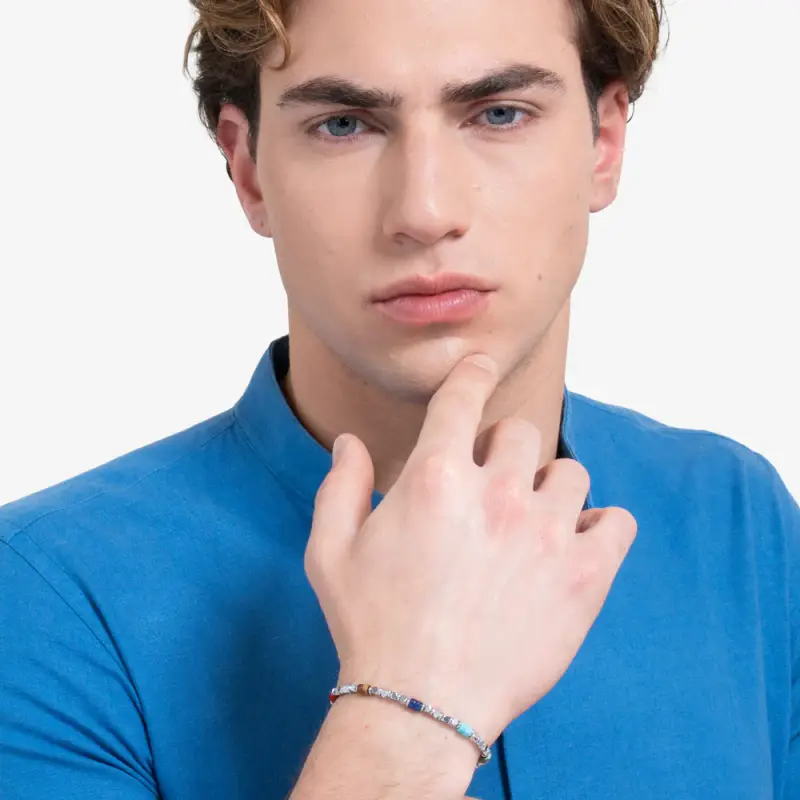 BRACCIALE UOMO IN ACCIAIO CON EMATITE E PIETRE MULTICOLOR miniatura 3