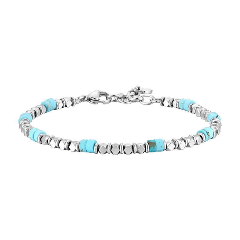 BRACCIALE UOMO IN ACCIAIO CON EMATITE E PIETRE TURCHESI