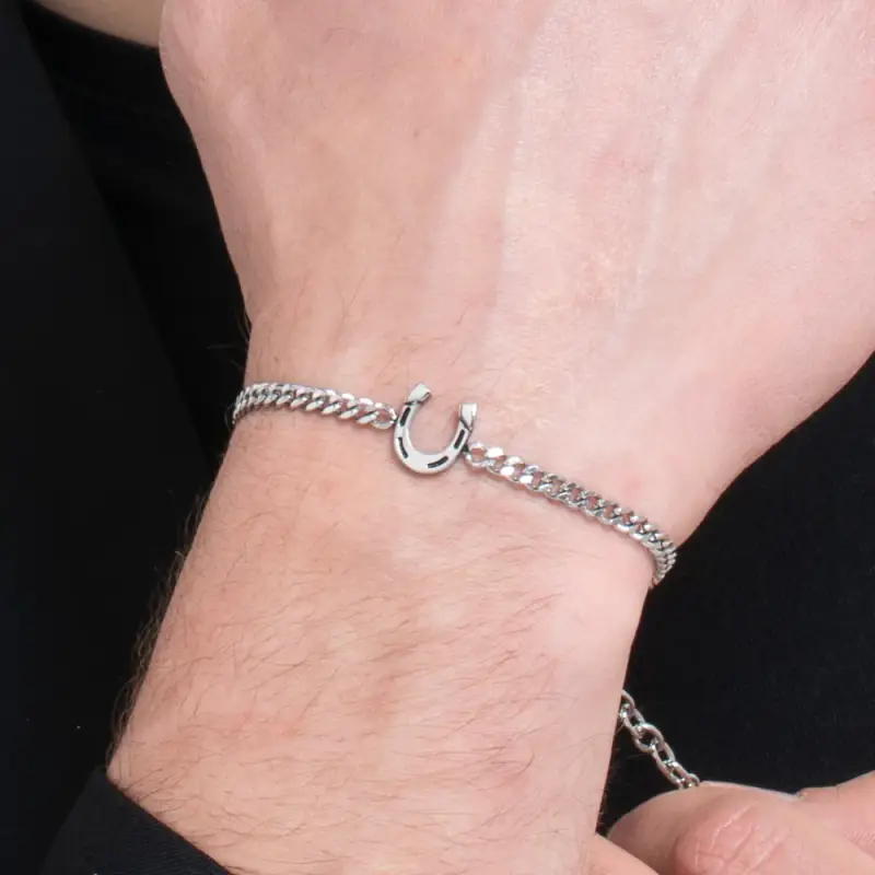 BRACCIALE UOMO IN ACCIAIO CON FERRO DI CAVALLO miniatura 2