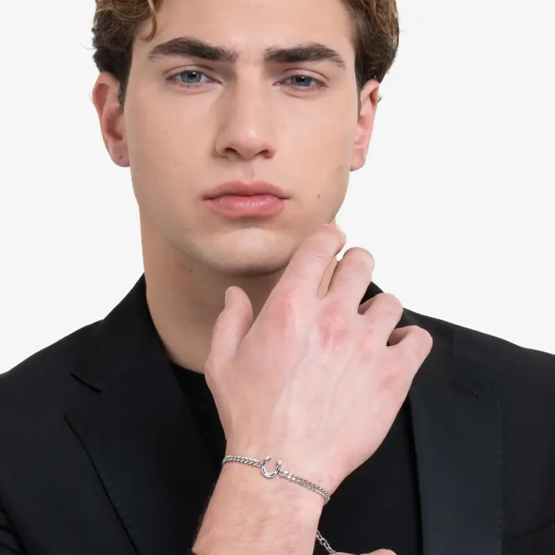 BRACCIALE UOMO IN ACCIAIO CON FERRO DI CAVALLO miniatura 3