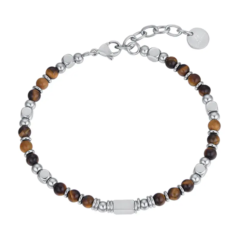 BRACCIALE UOMO IN ACCIAIO CON OCCHIO DI TIGRE, Argento