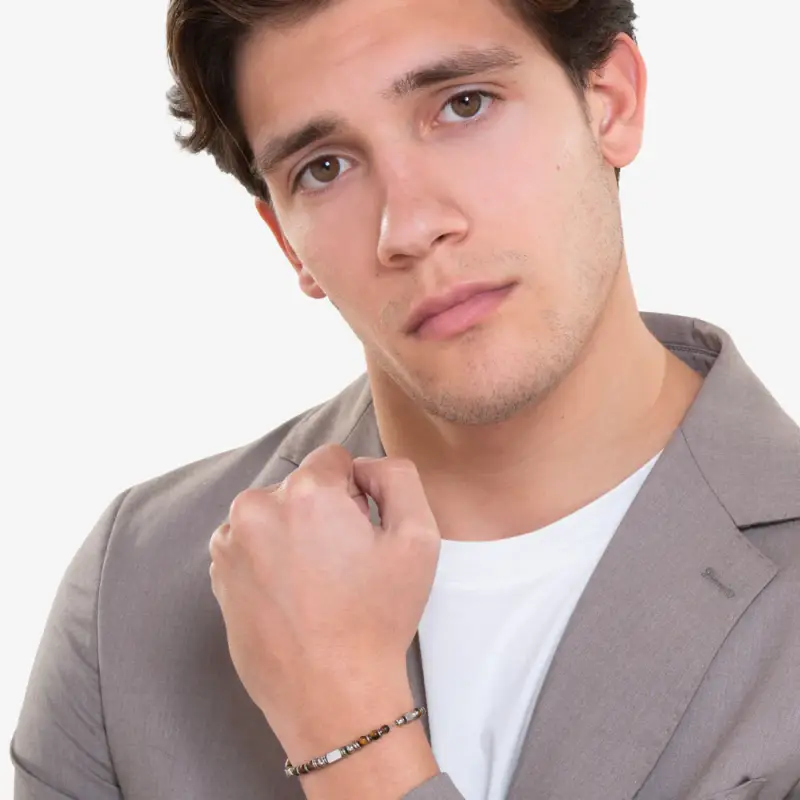 BRACCIALE UOMO IN ACCIAIO CON OCCHIO DI TIGRE, Azzurro miniatura 3