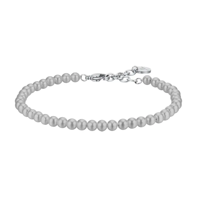 BRACCIALE UOMO IN ACCIAIO CON PERLE SINTETICHE GRIGIE