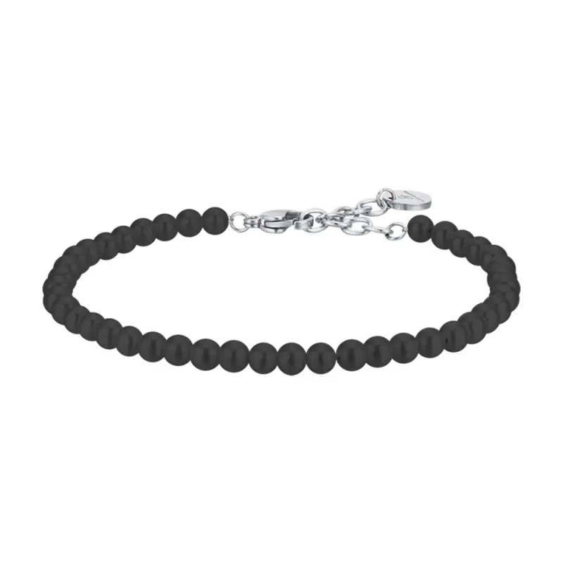 BRACCIALE UOMO IN ACCIAIO CON PERLE SINTETICHE NERE