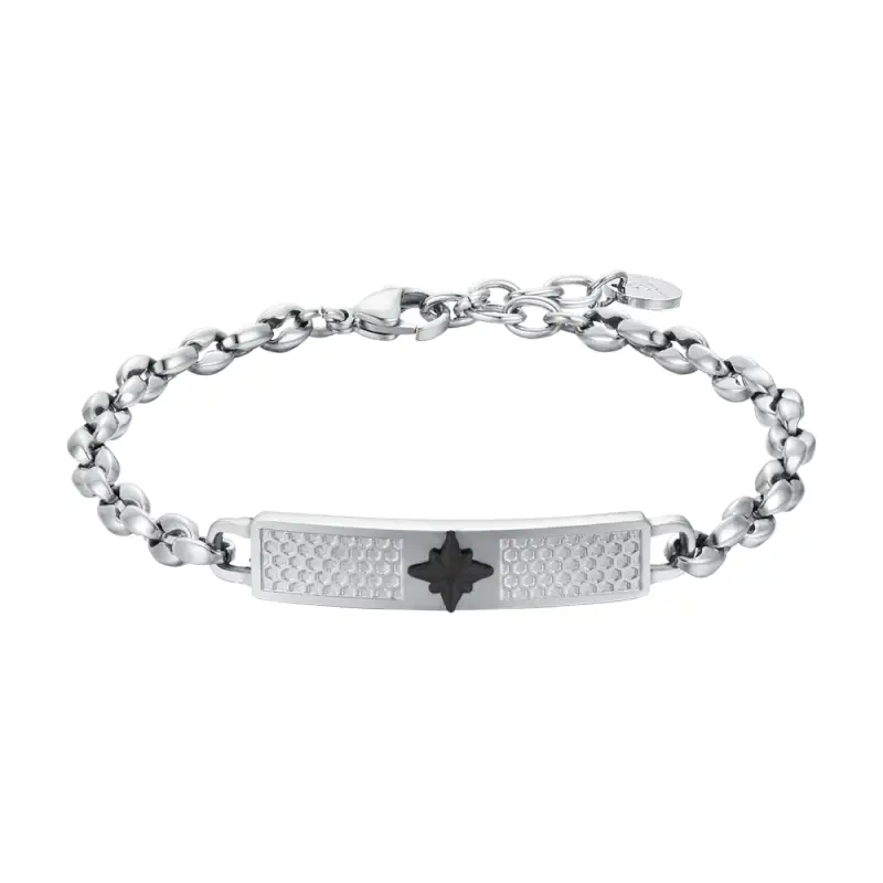 BRACCIALE UOMO IN ACCIAIO CON PIASTRA ROSA DEI VENTI