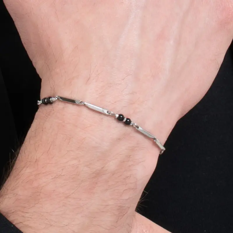 BRACCIALE UOMO IN ACCIAIO CON PIETRE AGATA miniatura 2