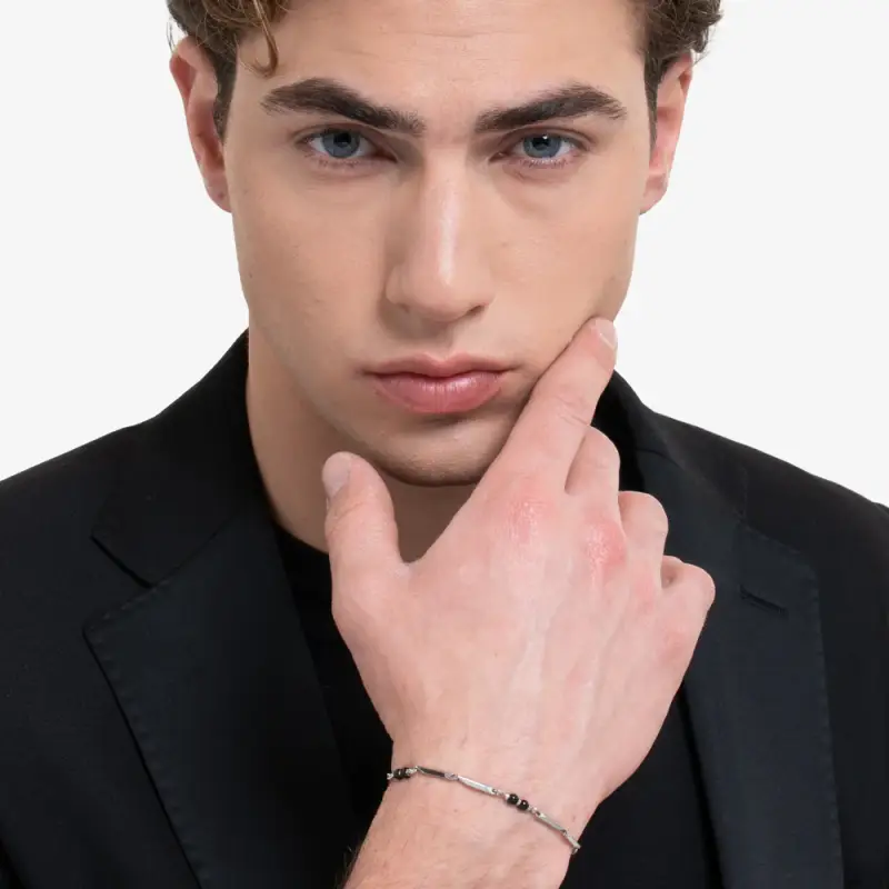 BRACCIALE UOMO IN ACCIAIO CON PIETRE AGATA miniatura 3