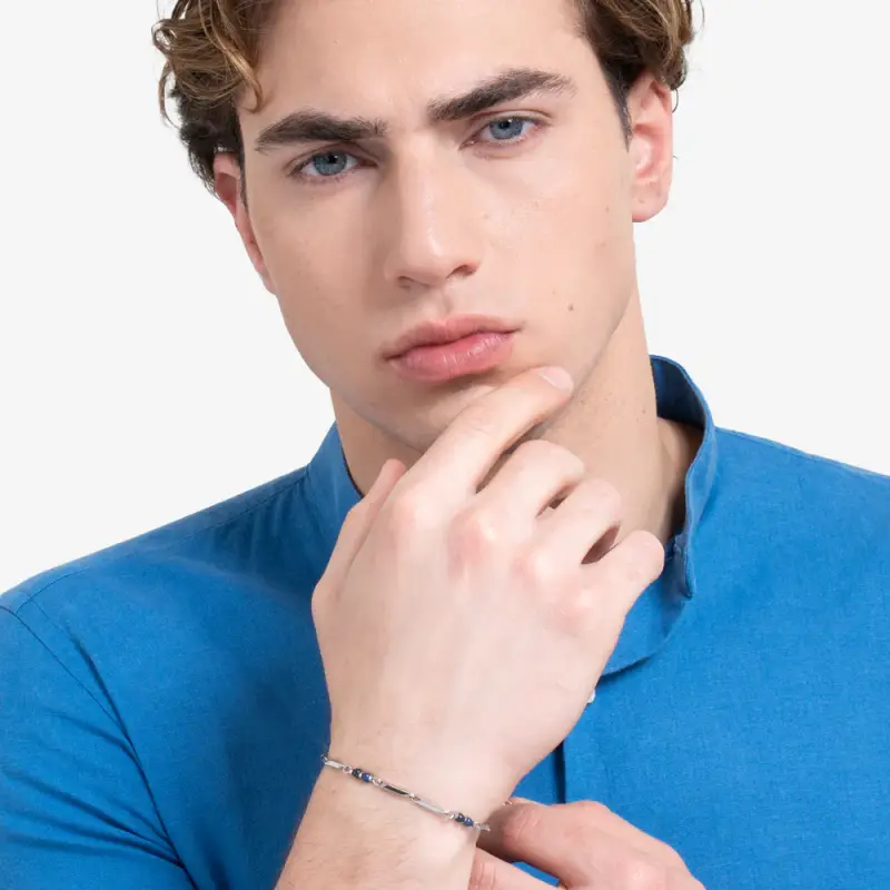 BRACCIALE UOMO IN ACCIAIO CON PIETRE LAPIS miniatura 3
