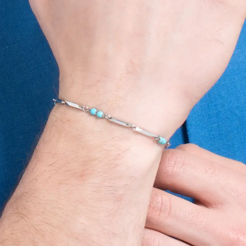 BRACCIALE UOMO IN ACCIAIO CON PIETRE TURCHESI miniatura 2