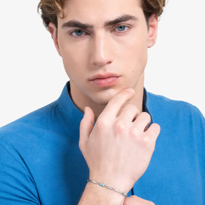 BRACCIALE UOMO IN ACCIAIO CON PIETRE TURCHESI miniatura 3