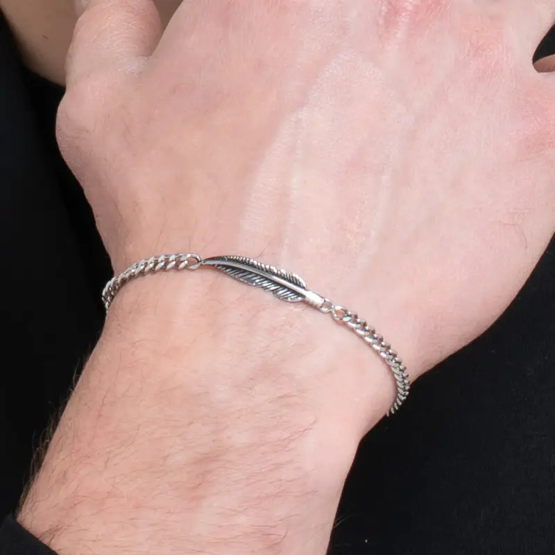 BRACCIALE UOMO IN ACCIAIO CON PIUMA miniatura 2