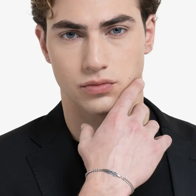 BRACCIALE UOMO IN ACCIAIO CON PIUMA miniatura 3