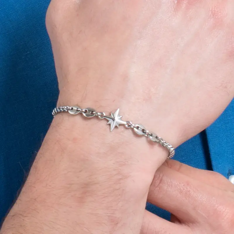 BRACCIALE UOMO IN ACCIAIO CON ROSA DEI VENTI ED ELEMENTI IN ACCIAIO miniatura 2