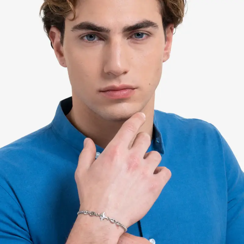 BRACCIALE UOMO IN ACCIAIO CON ROSA DEI VENTI ED ELEMENTI IN ACCIAIO miniatura 3