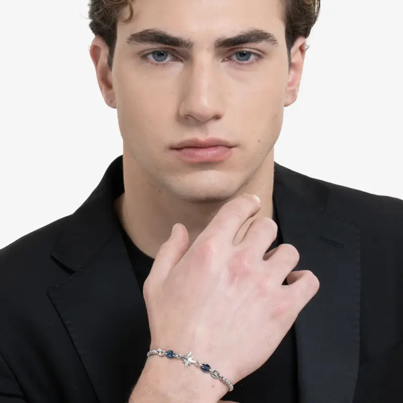 BRACCIALE UOMO IN ACCIAIO CON ROSA DEI VENTI ED ELEMENTI IN ACCIAIO IP BLU miniatura 3
