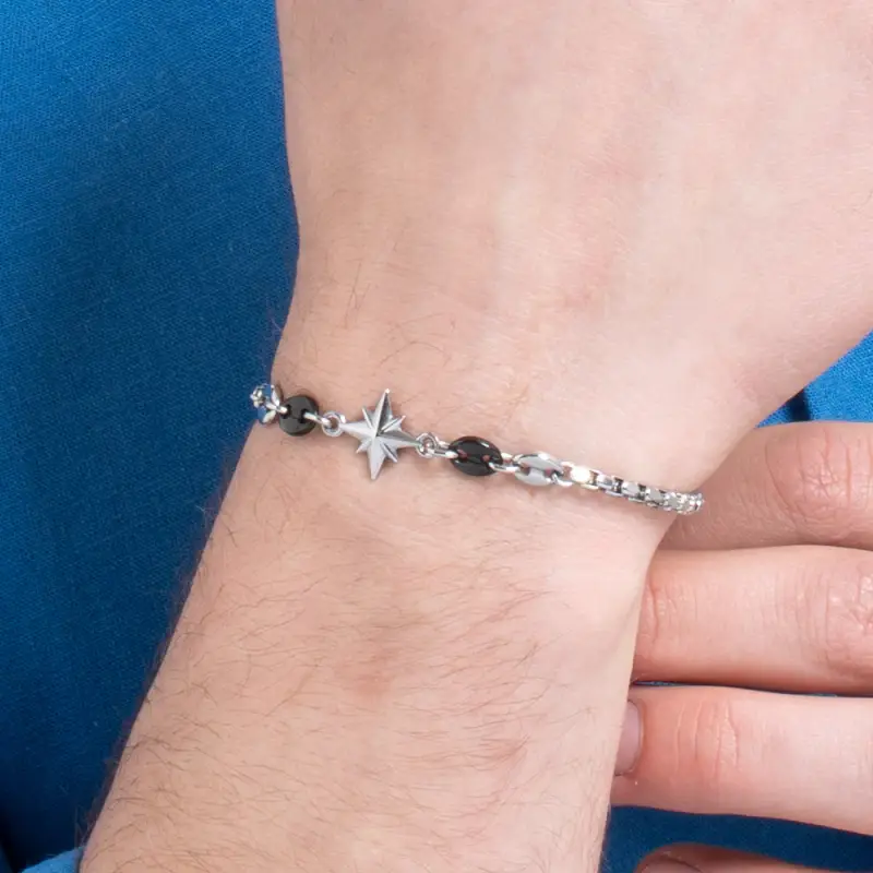 BRACCIALE UOMO IN ACCIAIO CON ROSA DEI VENTI ED ELEMENTI IN ACCIAIO IP NERO miniatura 2