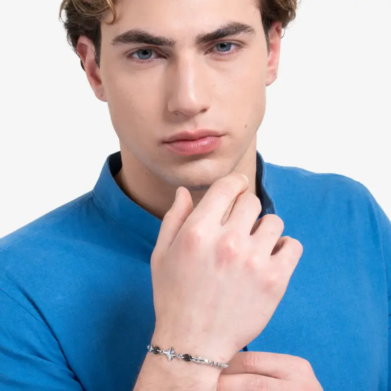 BRACCIALE UOMO IN ACCIAIO CON ROSA DEI VENTI ED ELEMENTI IN ACCIAIO IP NERO miniatura 3