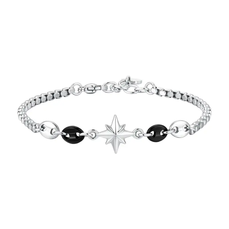 BRACCIALE UOMO IN ACCIAIO CON ROSA DEI VENTI ED ELEMENTI IN ACCIAIO IP NERO