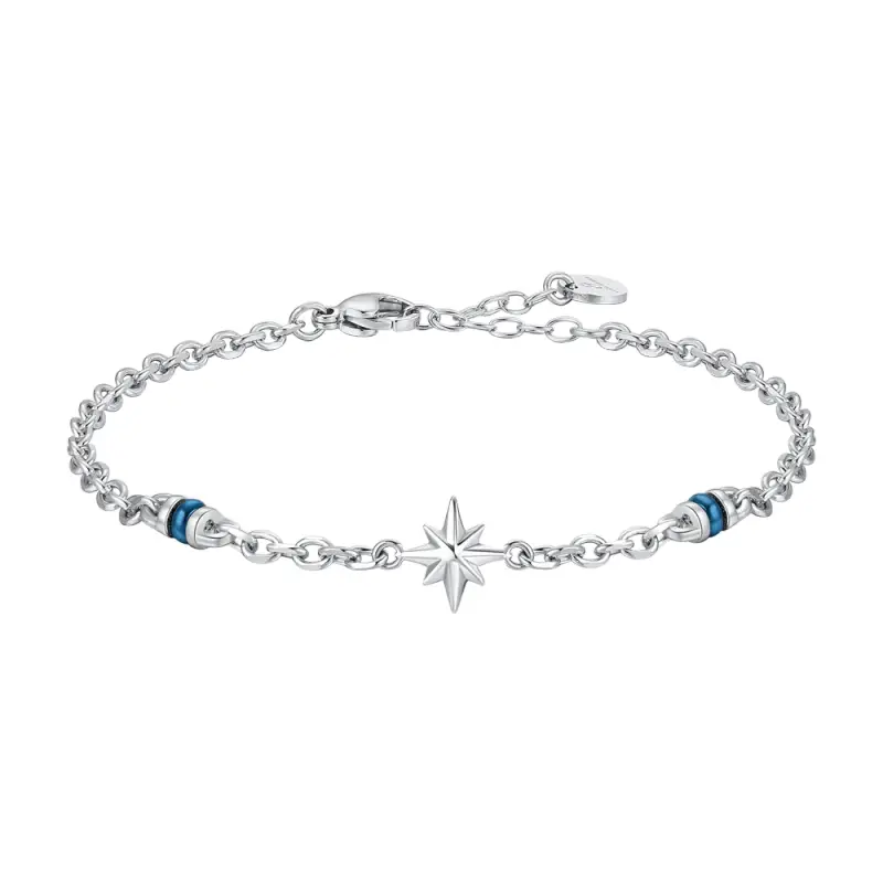 BRACCIALE UOMO IN ACCIAIO CON ROSA DEI VENTI ED ELEMENTI IN IP BLU