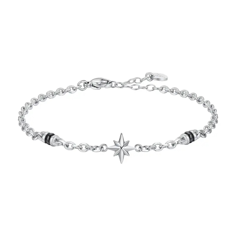 BRACCIALE UOMO IN ACCIAIO CON ROSA DEI VENTI ED ELEMENTI IN IP NERO