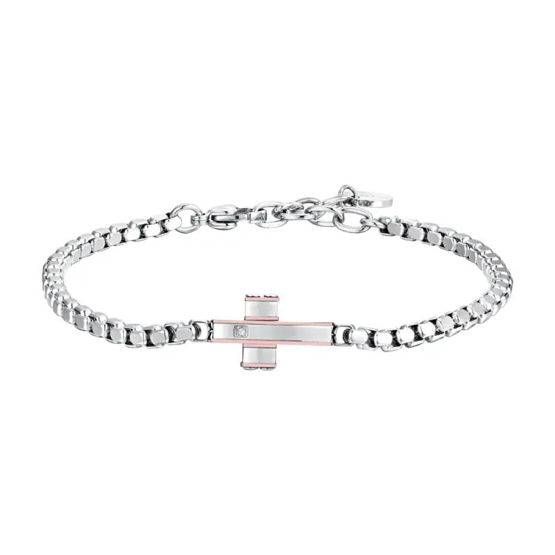 BRACCIALE UOMO IN ACCIAIO CROCE E ACCIAIO IP ROSE GOLD