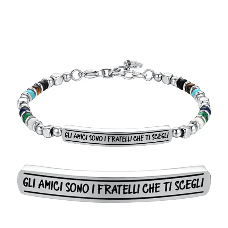 BRACCIALE UOMO IN ACCIAIO E PIETRE MULTICOLOR GLI AMICI SONO I FRATELLI CHE TI