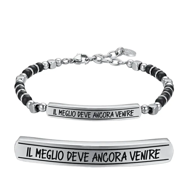 BRACCIALE UOMO IN ACCIAIO E PIETRE NERE IL MEGLIO DEVE ANCORA VENIRE