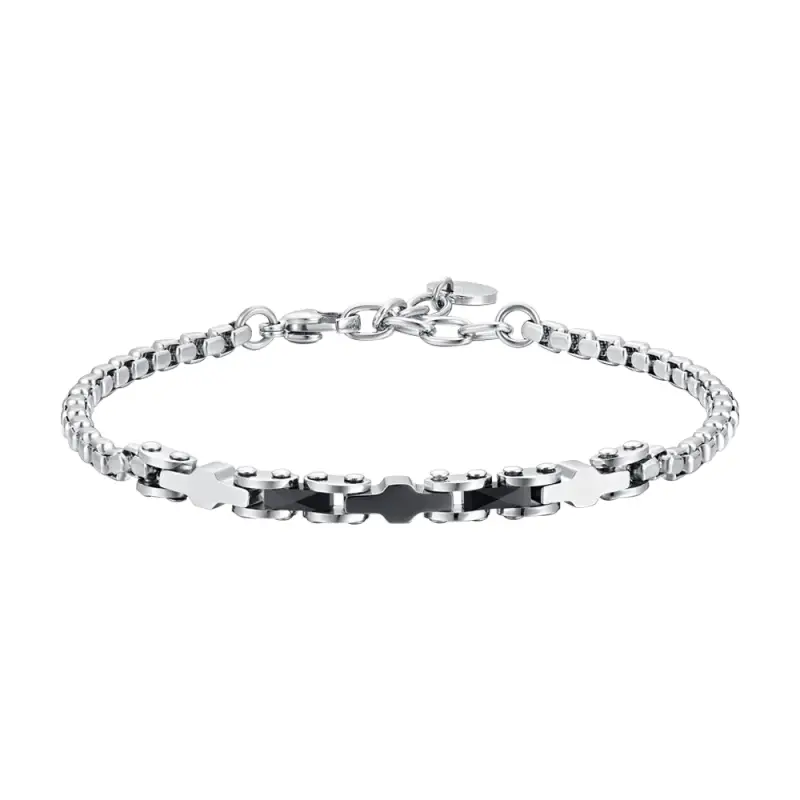 BRACCIALE UOMO IN ACCIAIO ED ELEMENTI IN CERAMICA NERA