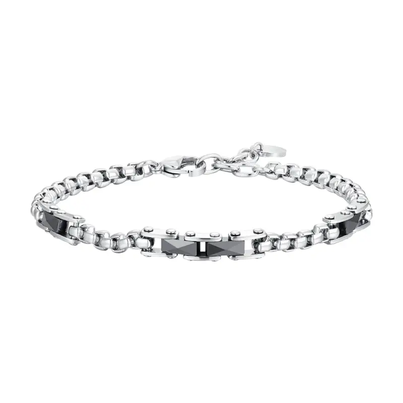 BRACCIALE UOMO IN ACCIAIO ED ELEMENTI IN CERAMICA NERA