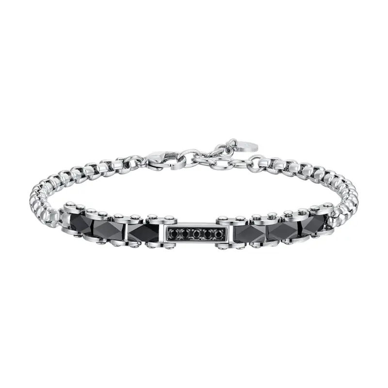 BRACCIALE UOMO IN ACCIAIO ELEMENTI CERAMICA NERA