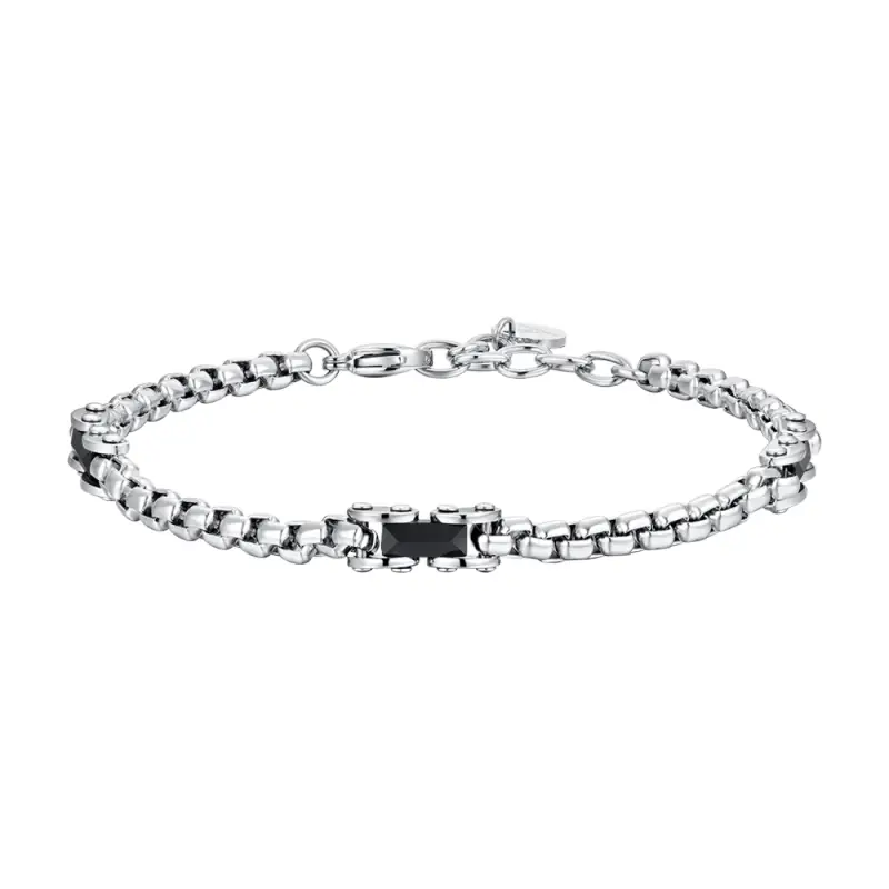 BRACCIALE UOMO IN ACCIAIO ELEMENTI IN CERAMICA NERA