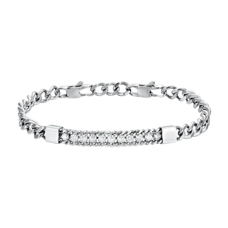 BRACCIALE UOMO IN ACCIAIO ELEMENTO CON CRISTALLI BIANCHI