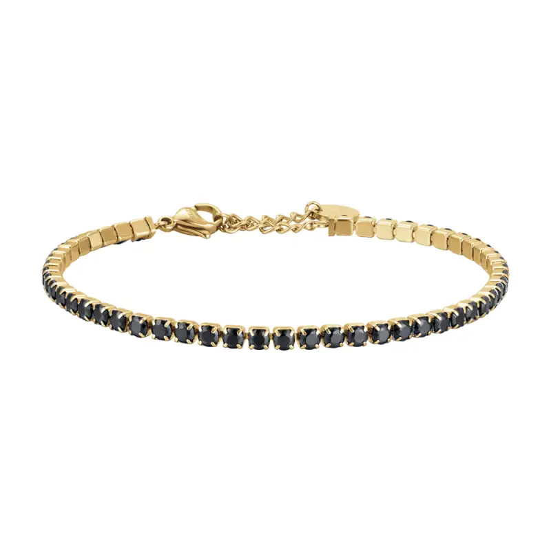 BRACCIALE UOMO IN ACCIAIO IP GOLD CON CRISTALLI NERI