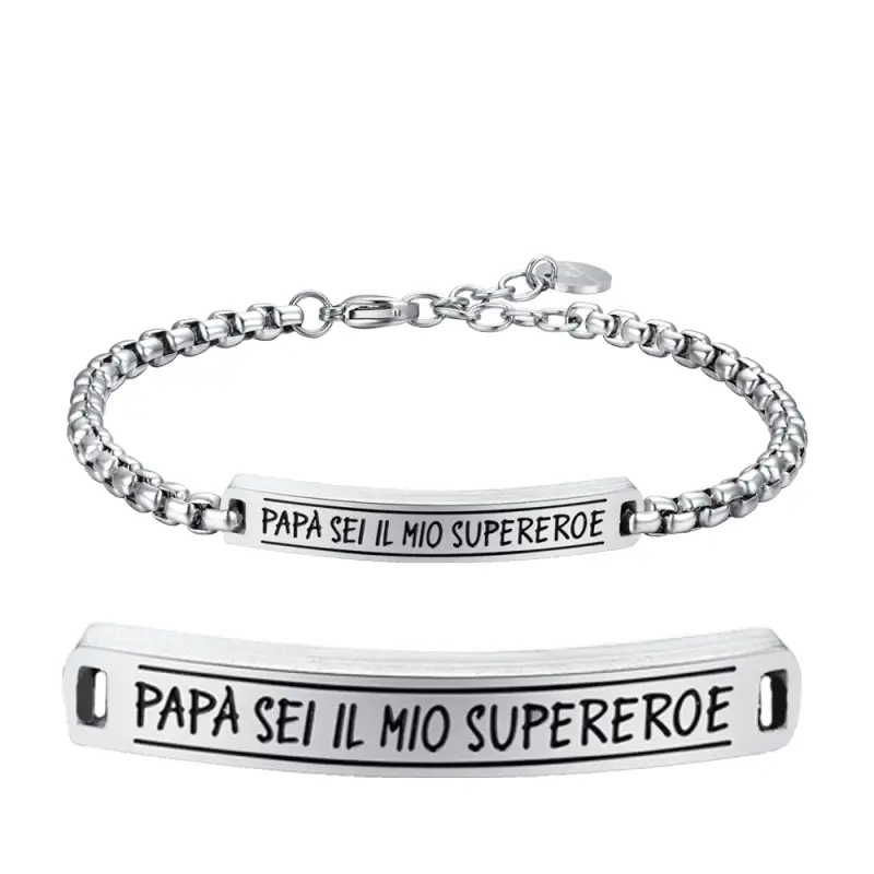 BRACCIALE UOMO IN ACCIAIO PAPÀ SEI IL MIO SUPEREROE