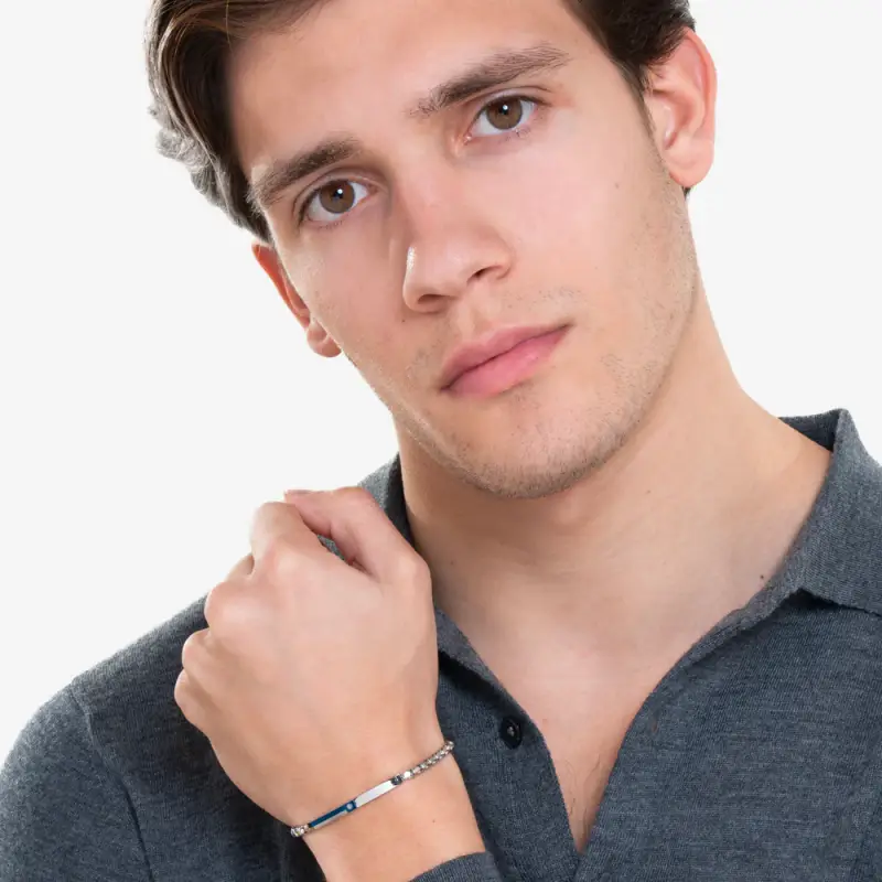 BRACCIALE UOMO IN ACCIAIO, PIASTRA CON ELEMENTO IP BLU miniatura 3