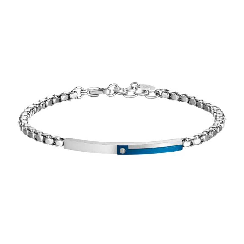 BRACCIALE UOMO IN ACCIAIO, PIASTRA CON ELEMENTO IP BLU