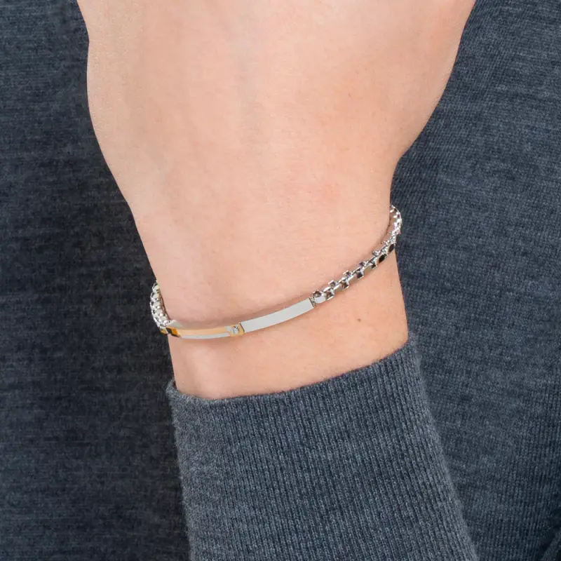 BRACCIALE UOMO IN ACCIAIO, PIASTRA CON ELEMENTO IP GOLD miniatura 2