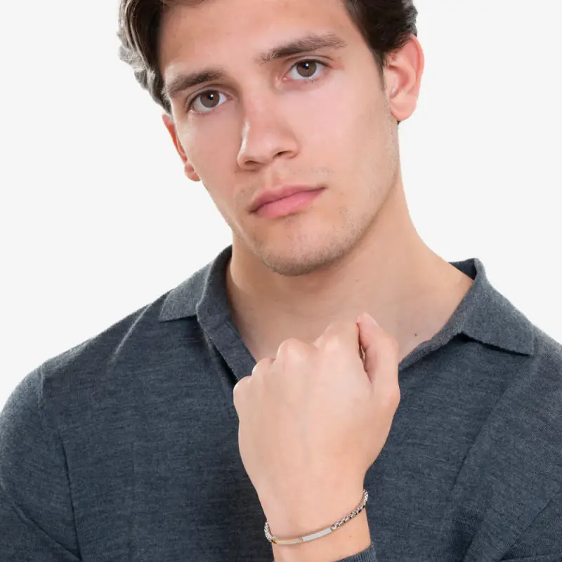 BRACCIALE UOMO IN ACCIAIO, PIASTRA CON ELEMENTO IP GOLD miniatura 3