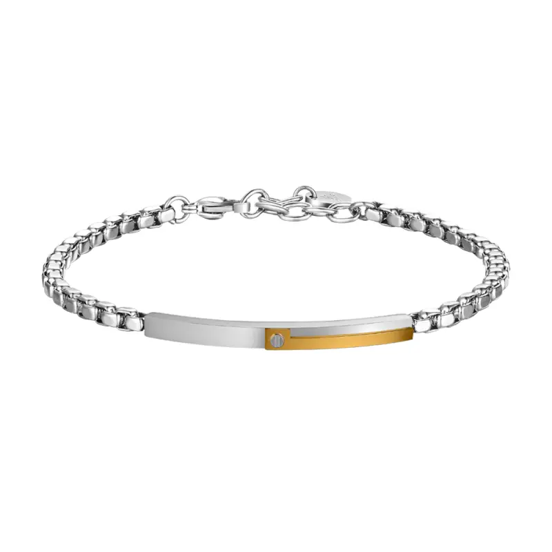 BRACCIALE UOMO IN ACCIAIO, PIASTRA CON ELEMENTO IP GOLD