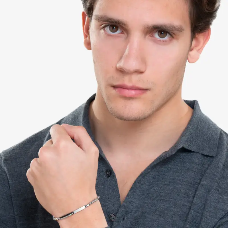 BRACCIALE UOMO IN ACCIAIO, PIASTRA CON ELEMENTO IP NERO miniatura 3