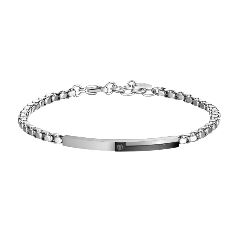 BRACCIALE UOMO IN ACCIAIO, PIASTRA CON ELEMENTO IP NERO