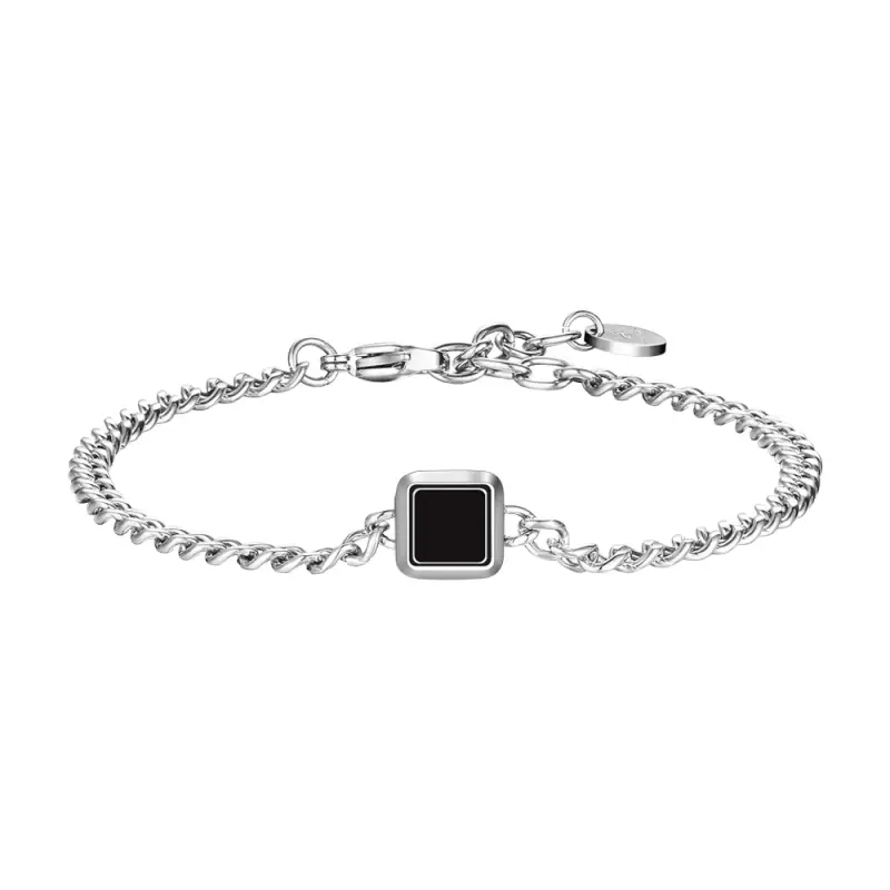 BRACCIALE UOMO IN ACCIAIO, PIASTRA CON ELEMENTO IP NERO