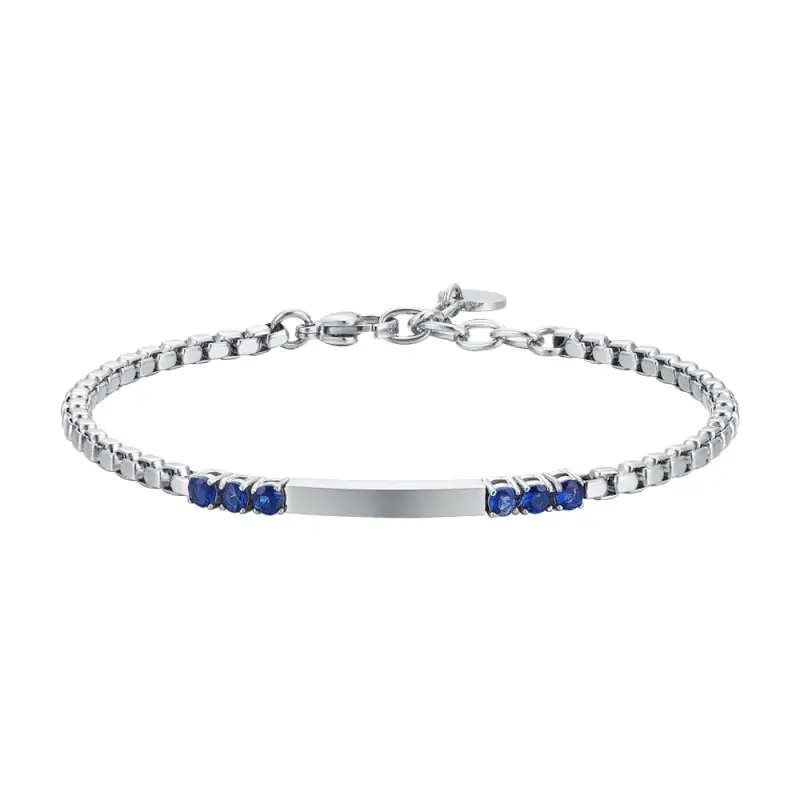 BRACCIALE UOMO IN ACCIAIO PIASTRA E ZIRCONI BLU
