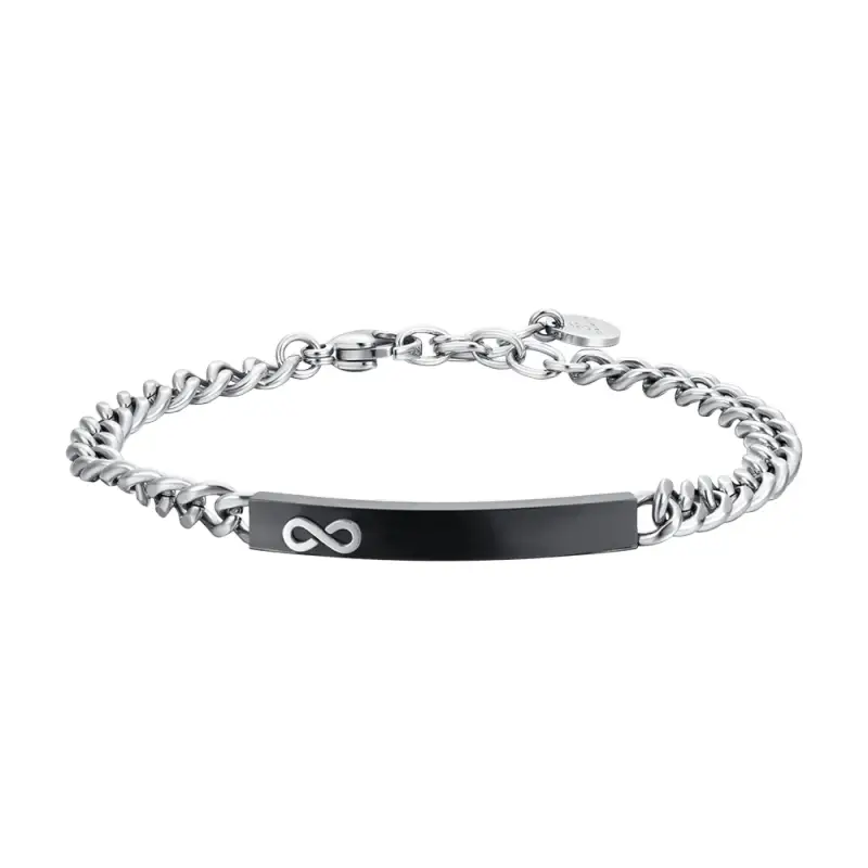 BRACCIALE UOMO IN ACCIAIO PIASTRA IP BLACK CON INFINITO