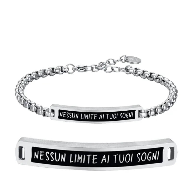 BRACCIALE UOMO IN ACCIAIO PIASTRA IP NERO NESSUN LIMITE AI TUOI SOGNI