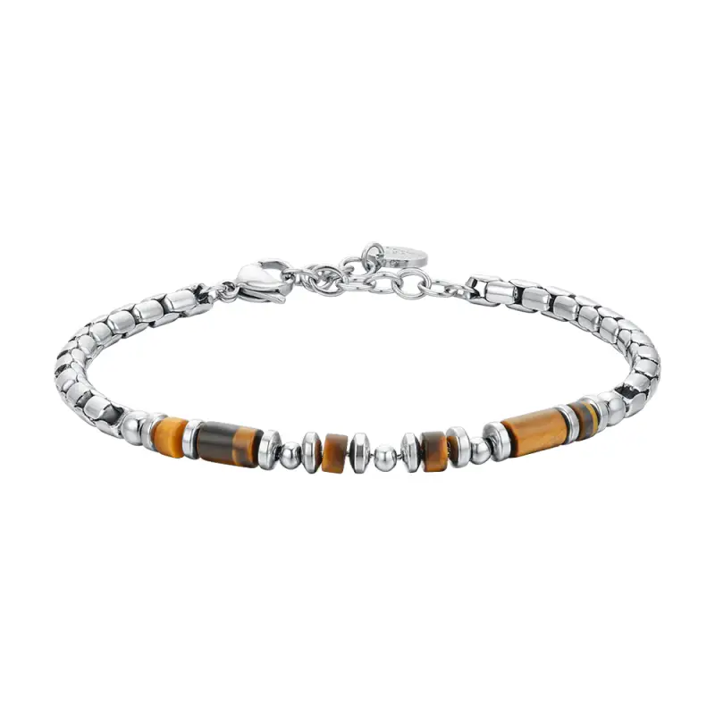 BRACCIALE UOMO IN ACCIAIO PIETRA OCCHIO DI TIGRE